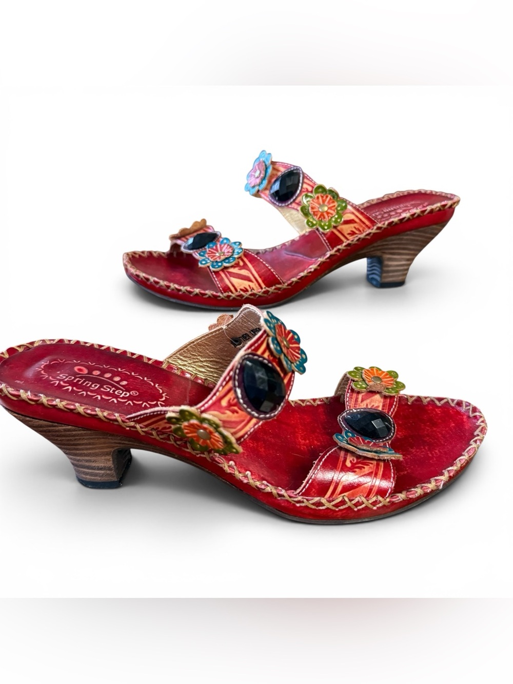 Spring Step "Ambrosia" red leather slip-on kitten heel sandals sz 40 = 9
